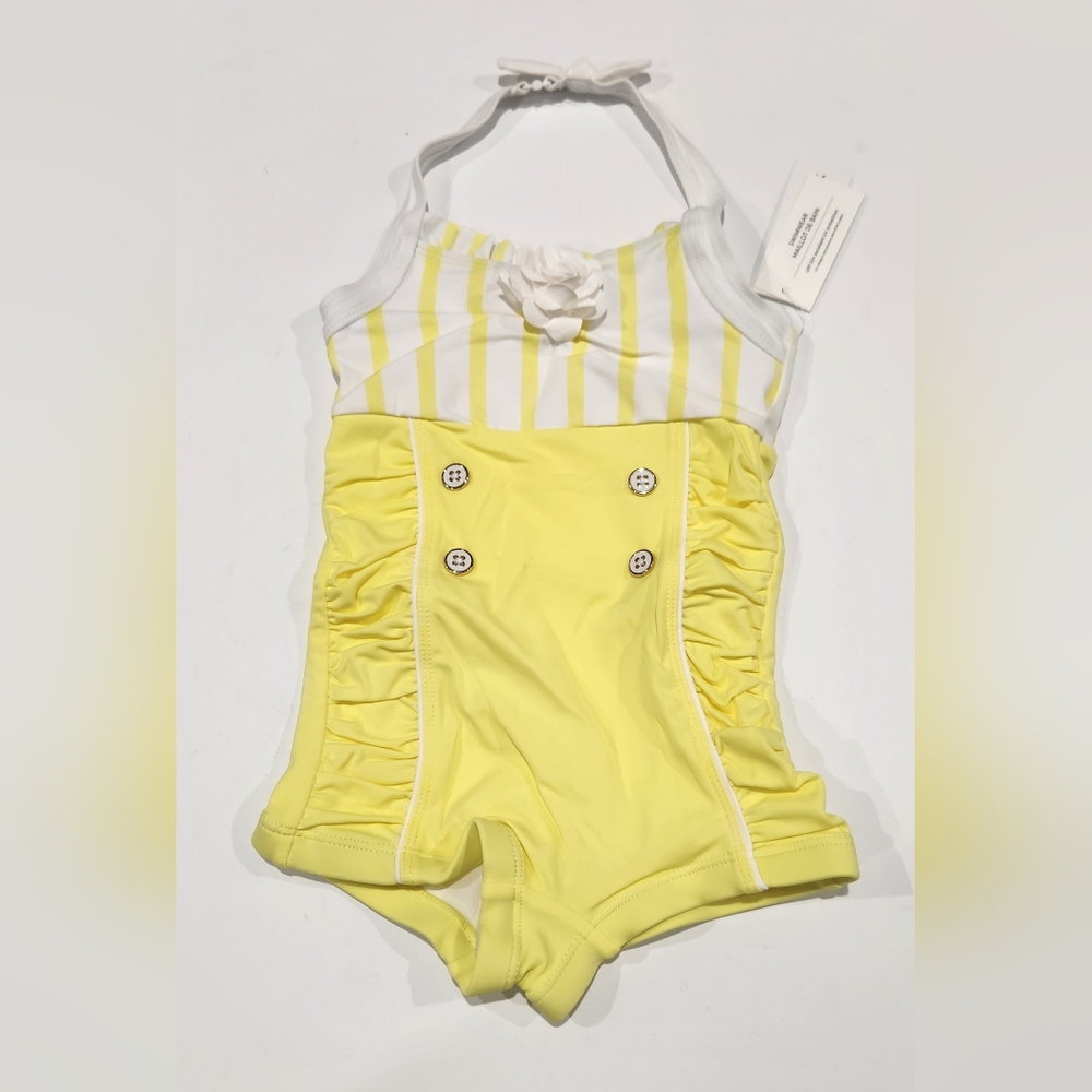 Janie & Jack Girls Vintage Retro Style One Piece Swimsuit Sailor SZ 4 Yellow New